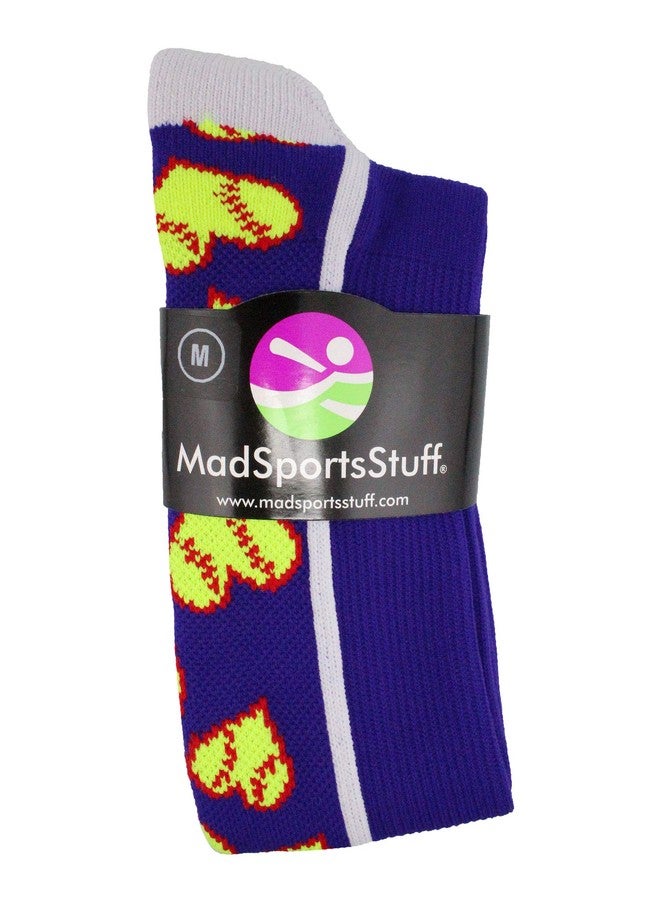 جوارب MadSportsStuff Love Softball المزينة بقلوب فوق الساق (أرجواني/أبيض، صغير) - Image 2