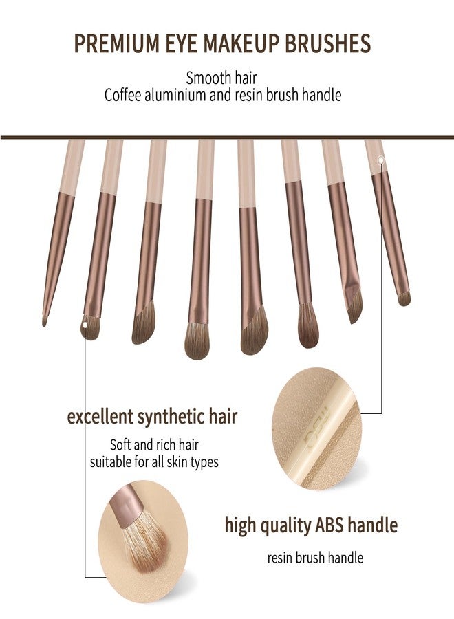 MSQ Eye Makeup Brushes 8pcs Eyeshadow Makeup Brushes Set with Bag Soft Synthetic Hairs for Eyeshadow, Eyeliner, Blending, Concealer, Nose Shadow (Khaki) - Image 2