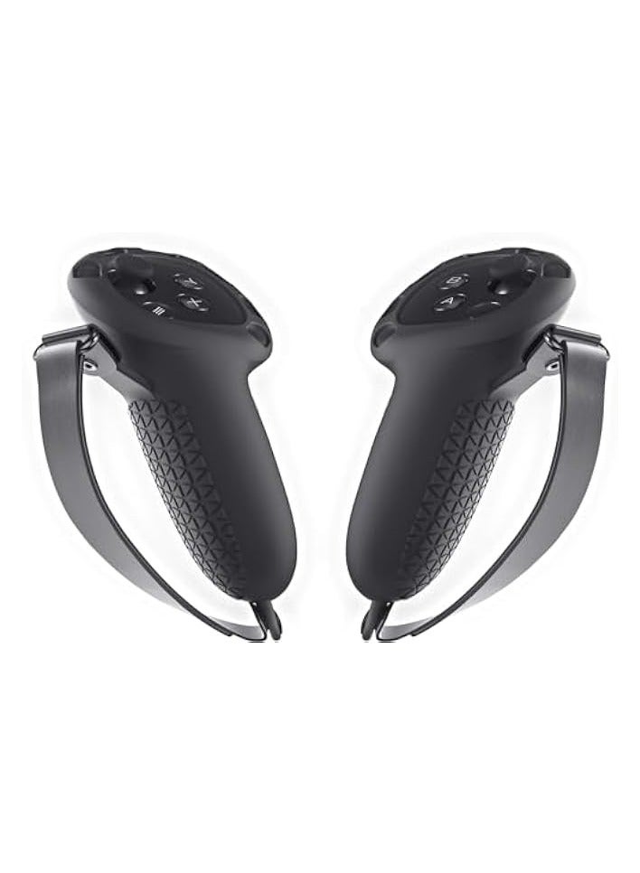 بروماس ملحقات مقابض وحدة التحكم بتصميم بروماس لـ Quest 3، غطاء مقبض سيليكون مع أشرطة مفصل قابلة للتعديل وفتحة إشارة، واقي أغطية وحدات التحكم باللمس VR (أسود) (أسود) - Image 1