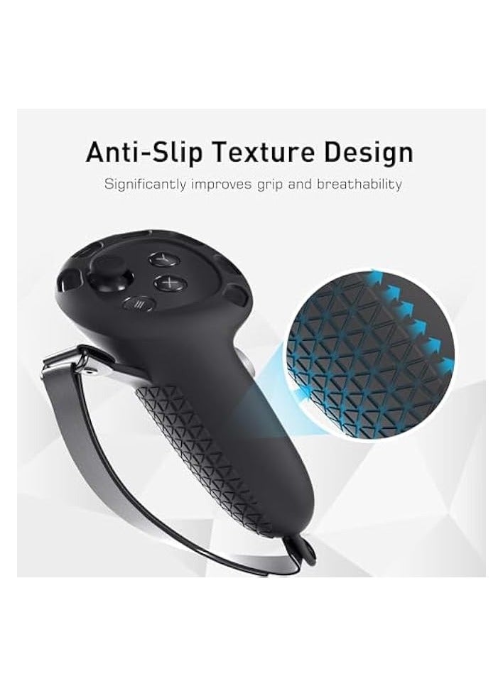 بروماس ملحقات مقابض وحدة التحكم بتصميم بروماس لـ Quest 3، غطاء مقبض سيليكون مع أشرطة مفصل قابلة للتعديل وفتحة إشارة، واقي أغطية وحدات التحكم باللمس VR (أسود) (أسود) - Image 2