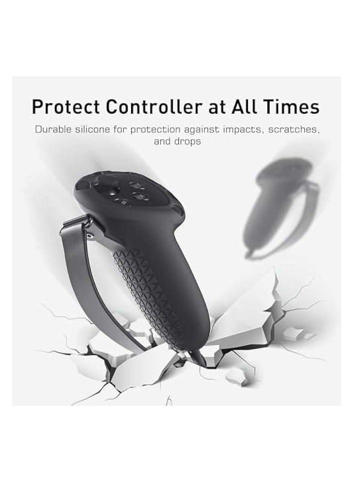 بروماس ملحقات مقابض وحدة التحكم بتصميم بروماس لـ Quest 3، غطاء مقبض سيليكون مع أشرطة مفصل قابلة للتعديل وفتحة إشارة، واقي أغطية وحدات التحكم باللمس VR (أسود) (أسود) - Image 3