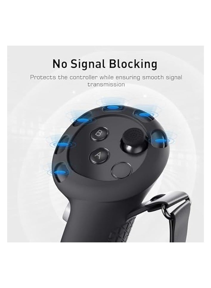 بروماس ملحقات مقابض وحدة التحكم بتصميم بروماس لـ Quest 3، غطاء مقبض سيليكون مع أشرطة مفصل قابلة للتعديل وفتحة إشارة، واقي أغطية وحدات التحكم باللمس VR (أسود) (أسود) - Image 4