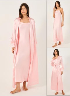 Styli Pack of 2 - Faux Feather Trim Robe and Slip Dress  - Image 1