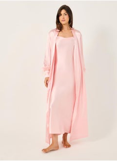Styli Pack of 2 - Faux Feather Trim Robe and Slip Dress  - Image 3