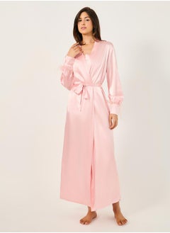 Styli Pack of 2 - Faux Feather Trim Robe and Slip Dress  - Image 2