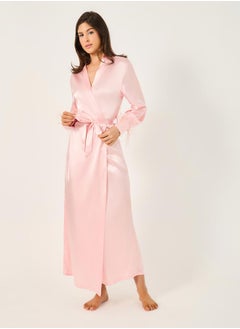 Styli Pack of 2 - Faux Feather Trim Robe and Slip Dress  - Image 4