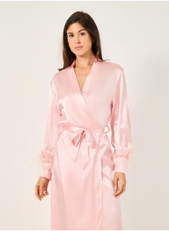 Styli Pack of 2 - Faux Feather Trim Robe and Slip Dress  - Image 5