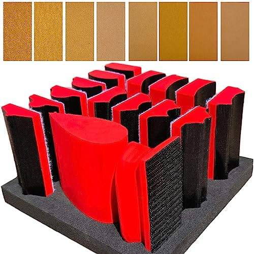 Tockrop 16-Piece Contoured Profile 4" Hand Sanding Block Set with 40 Sheet Hook & Loop Sandpaper Kit - Interchangeable Assorted Convex & Concave Shapes for Woodworking Furniture, Auto Paint and Crafts - Image 1