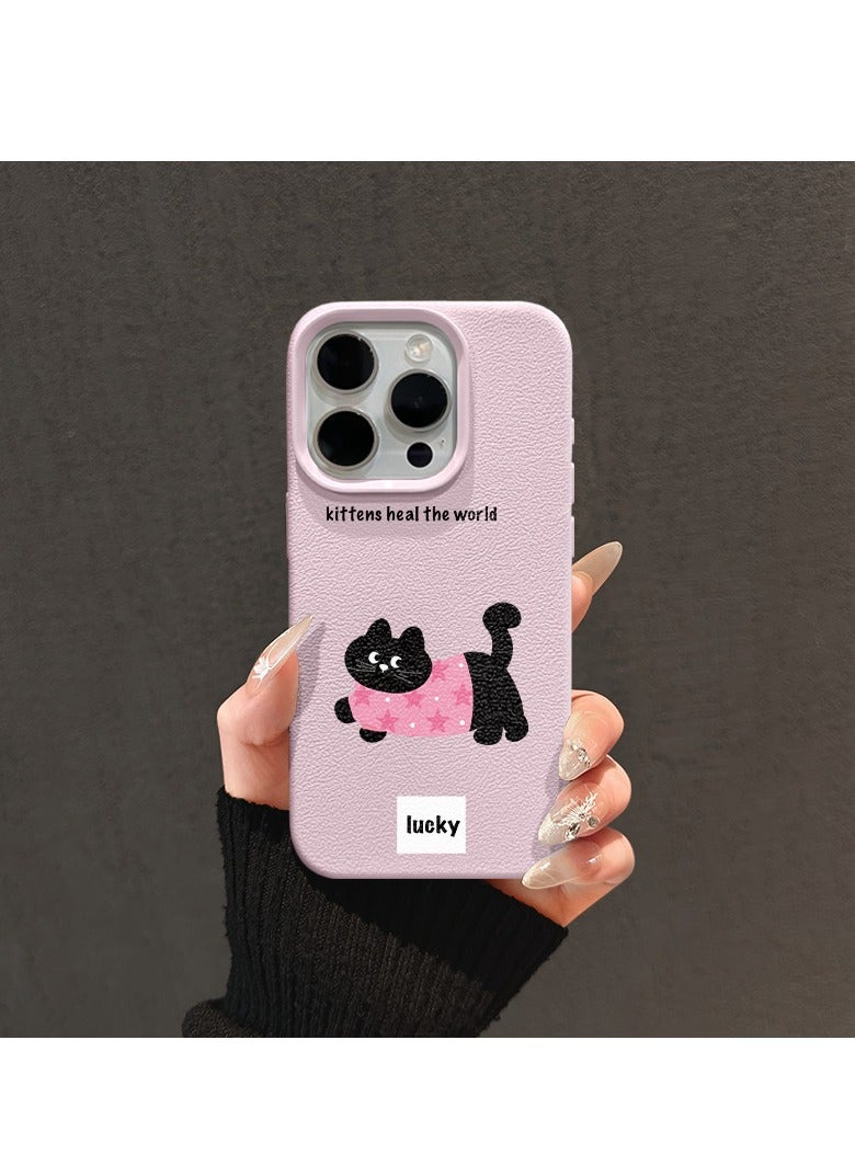 NIBEMINENT Star Black Cat Protective TPU Case Cover For iPhone 14 Plus, Pink