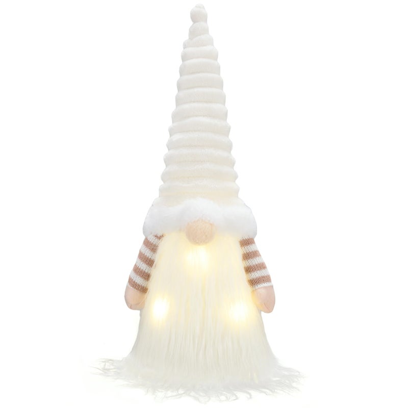 Valery Madelyn Lighted Christmas Tree Topper Gnome with Timer 165 White and Gold Fabric Cute Santa Gnome Tree Topper with LED Lights for Ornaments Christmas Decor Battery Operated Valentines Gift - Image 2