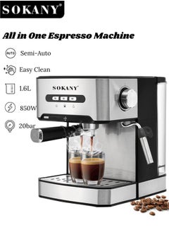 sokany Semi-Automatic Espresso Coffee Machine, 1.6L/20Bar/850W,Double Purpose Capsule Powder, Steam Milk Frother, Home Coffee Machine, Coffee Machine, Suitable for Home and Office Use,SK-6863,Silver/Black  - Image 1