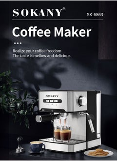 sokany Semi-Automatic Espresso Coffee Machine, 1.6L/20Bar/850W,Double Purpose Capsule Powder, Steam Milk Frother, Home Coffee Machine, Coffee Machine, Suitable for Home and Office Use,SK-6863,Silver/Black  - Image 5