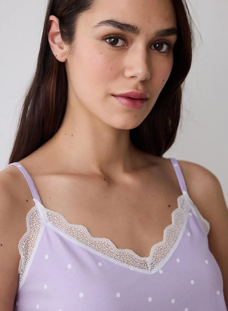 بنتي طقم بيجامة شورت منقط باللون الليلكي