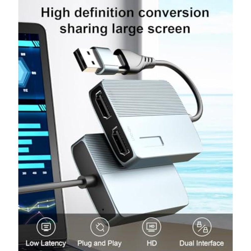 محول HDMI USB 3.0 مزدوج لنظام التشغيل Mac/Windows، سبائك الألومنيوم، أسود، يدعم شاشة مزدوجة ممتدة بدقة 1080 بكسل مع ثلاث شاشات منفصلة - Image 3