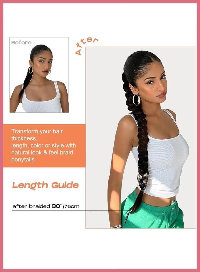 Braid Ponytail Extension with Elastic Tie, Straight Sleek Wrap Around Braid, Hair Extensions Ponytail, Natural Soft Synthetic Hairpiece (Black Brown 29 Inch) - Image 3