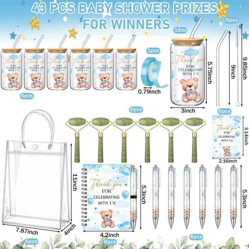 Reallnaive 6 Set Bear Baby Shower Game Prizes for Player Winners Tumblers with Lids Straws Roller for Face Pens Spiral Notebooks Gift Bags for Baby Bridal Shower Wedding Game Favors - Image 3