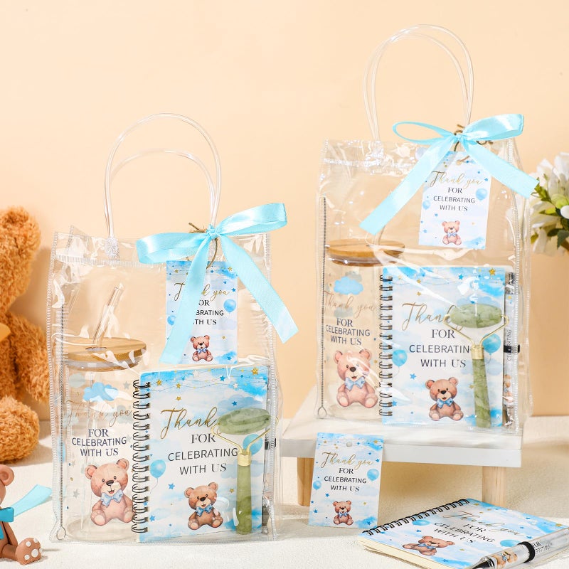 Reallnaive 6 Set Bear Baby Shower Game Prizes for Player Winners Tumblers with Lids Straws Roller for Face Pens Spiral Notebooks Gift Bags for Baby Bridal Shower Wedding Game Favors - Image 4