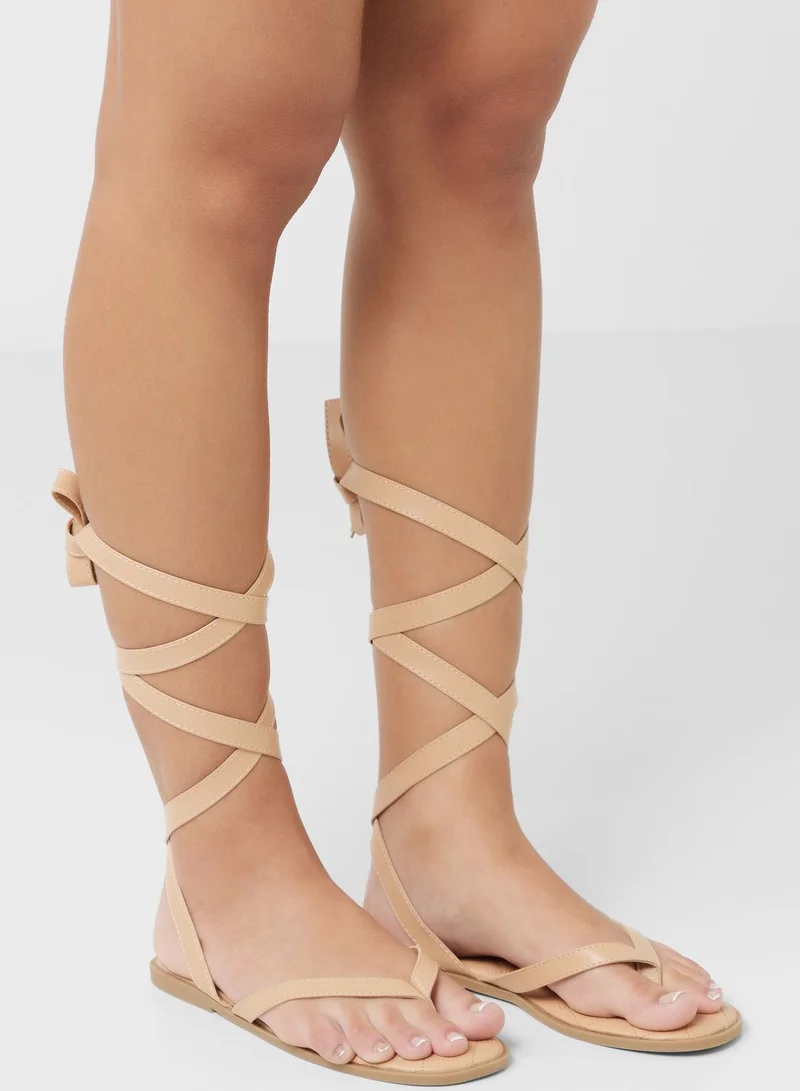Truffle Tie Up Strap Flat Sandal