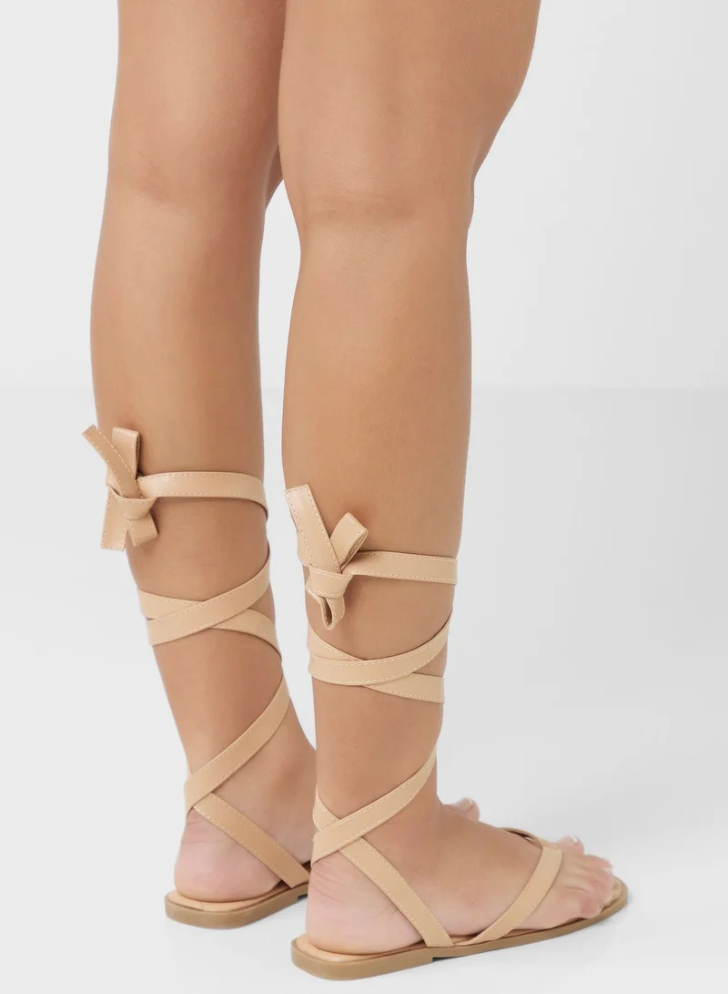 Truffle Tie Up Strap Flat Sandal