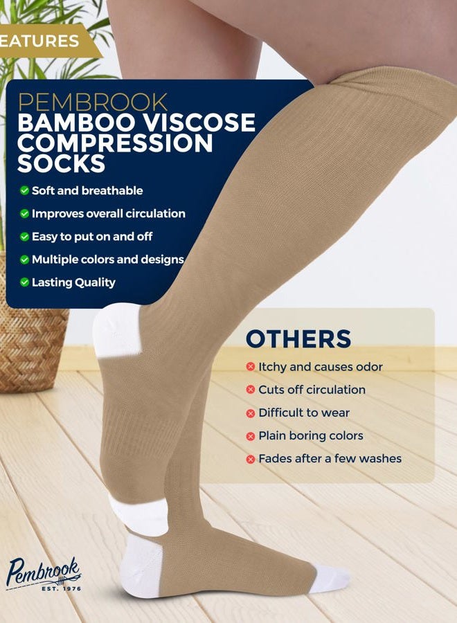 Pembrook Bamboo Viscose Light Compression Socks - 3 Pairs | Mens and Womens Compression Socks 8-15 mmHg | Circulation Support | TanTn-3P - Image 4