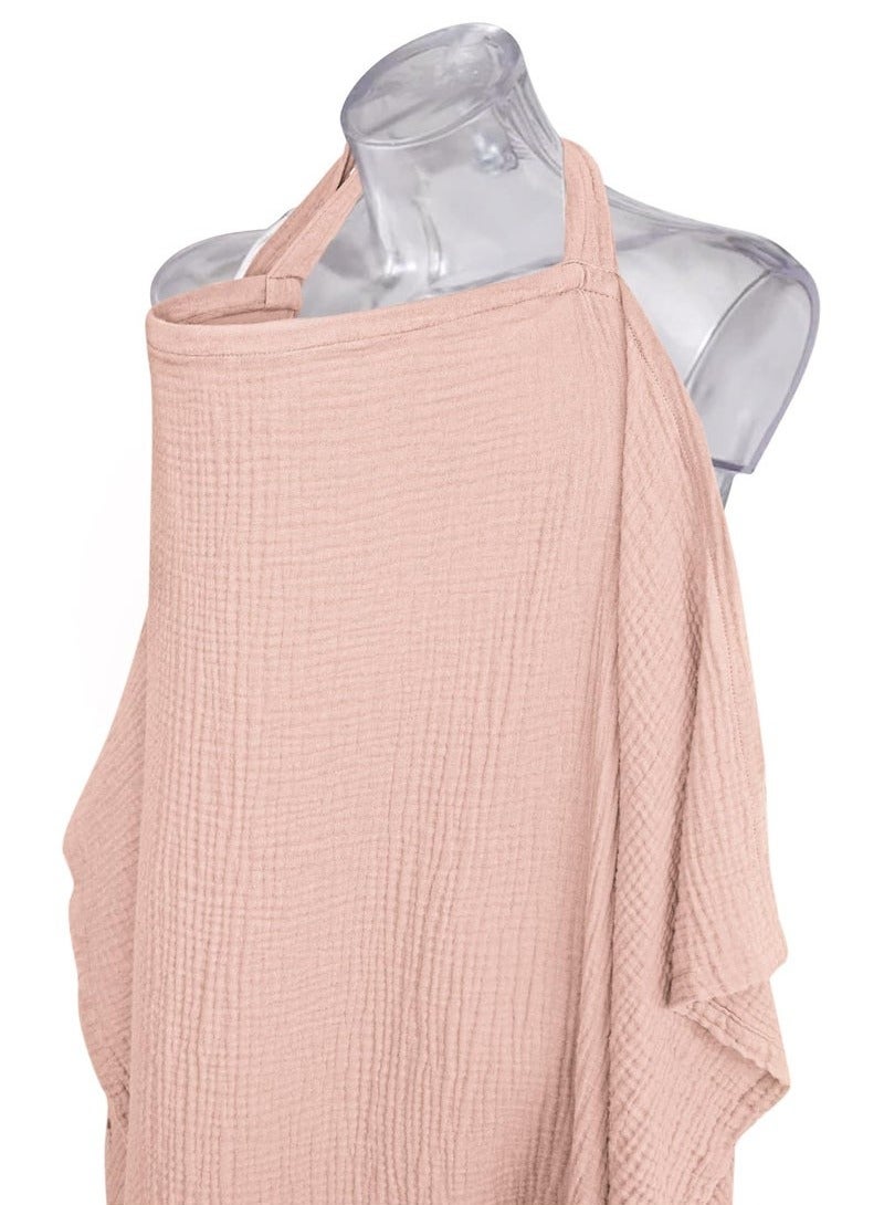 Gonice Muslin Nursing Cover for Baby Breastfeeding, Breathable 100% Cotton Breastfeeding Cover with Rigid Hoop for Mother Nursing Apron (Pink)  - Image 1
