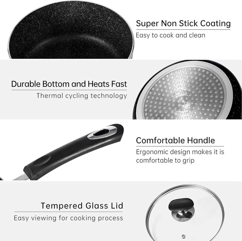 HooJay Nonstick Saucepan Set with Lid, Non Stick 1Qt & 2Qt Sauce Pan Set with Glass Lid Small Pot for Home Kitchen - Image 3