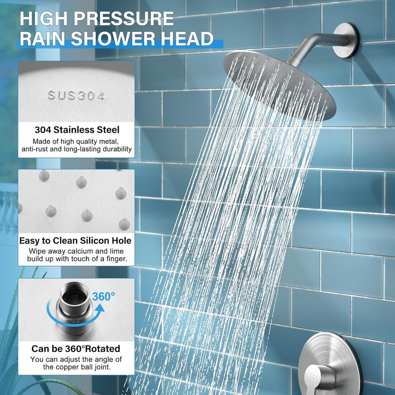 HoliSpa Shower Faucet, Brushed Nickel Shower Faucet Set with 8-Inch Rainfall Showerhead, Single-Handle Shower-Trim Kit Included Valve, Brushed Nickel - Image 5