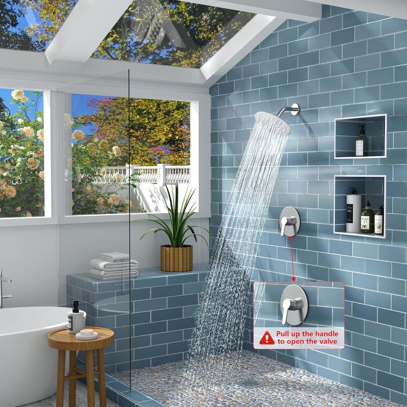 HoliSpa Shower Faucet, Brushed Nickel Shower Faucet Set with 8-Inch Rainfall Showerhead, Single-Handle Shower-Trim Kit Included Valve, Brushed Nickel - Image 3