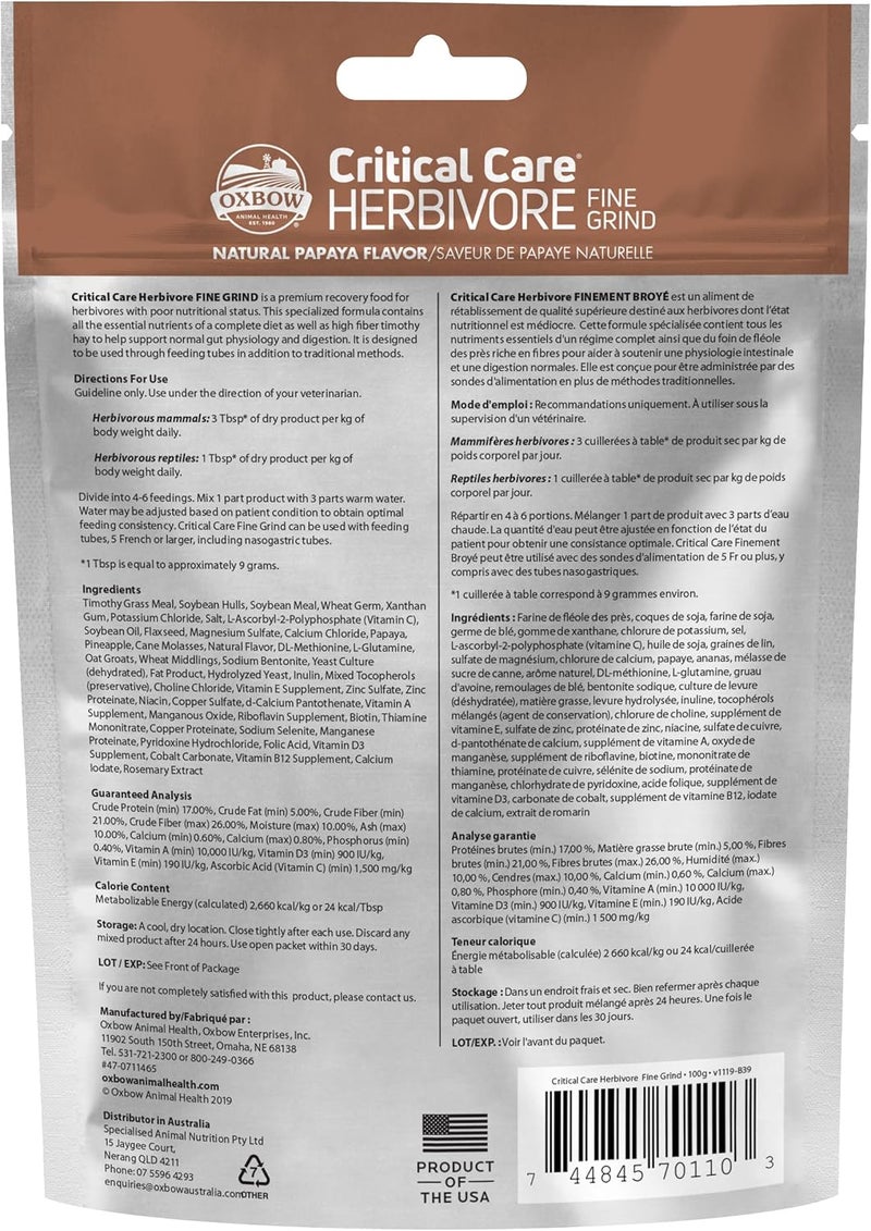 Oxbow Critical Care Fine Grind Pet Supplement for Small Herbivores - 100g - Image 2