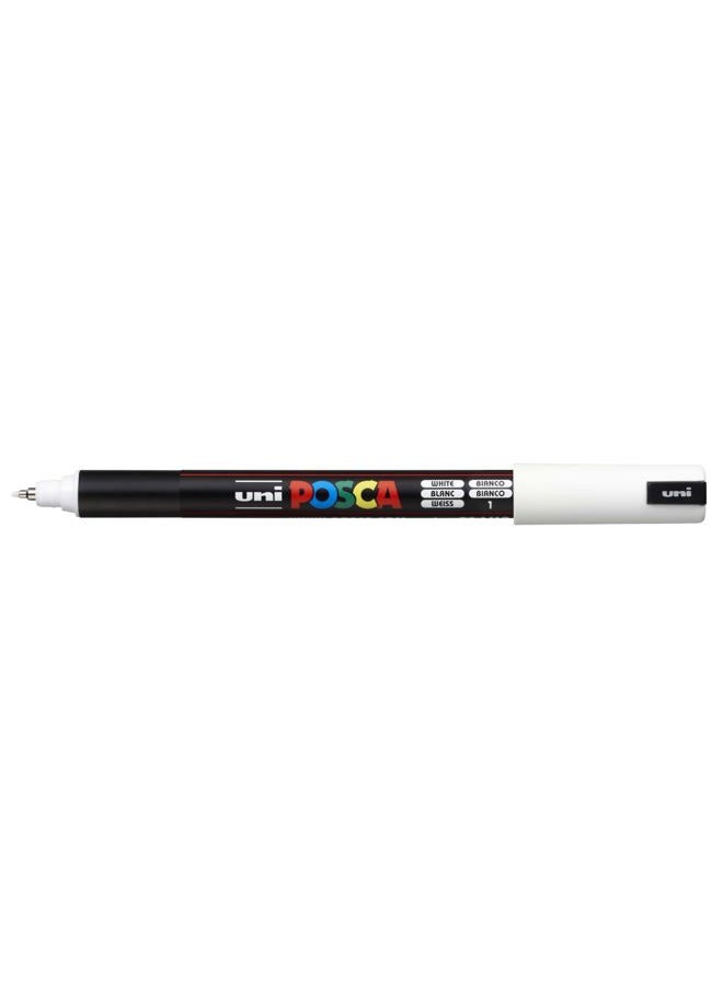POSCA أقلام ماركر طلاء بوسكا يوني PC-1MR باللون الأبيض، رأس دقيق 0.7 مم، تكتب على أي سطح: معدن، زجاج، خشب، قماش، بلاستيك، حجر (عبوة من 1) - Image 1
