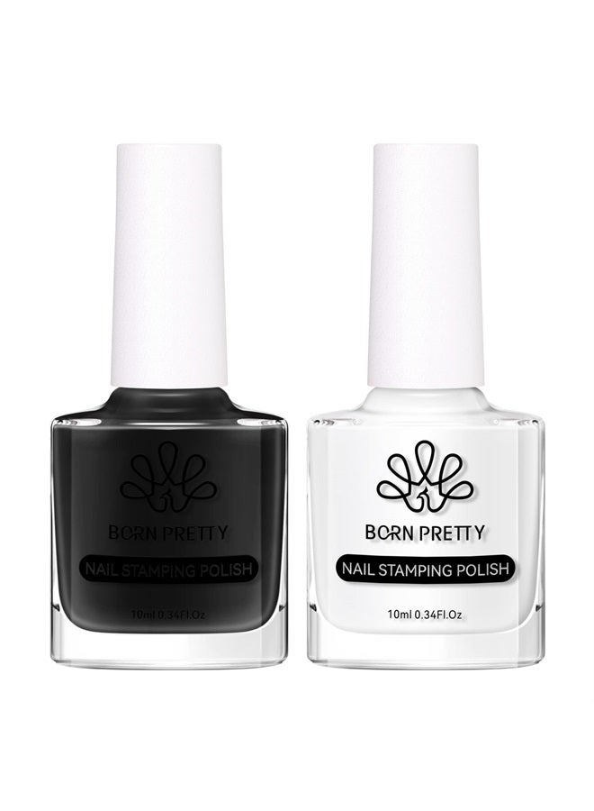 BORN PRETTY Nail Art Stamping Polish White Black Manicure Image Stamp Polish Set Print Polish Varnish 2 Bottles