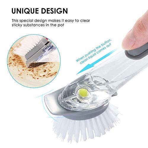 Chavda Kitchen Cleaning Brush Scrubber Dish Bowl Washing Sponge with Refill Liquid Soap Dispenser Kitchen Pot Cleaner Tool Long Handle Sponge - Image 2