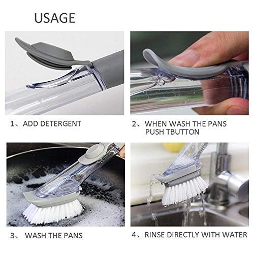 Chavda Kitchen Cleaning Brush Scrubber Dish Bowl Washing Sponge with Refill Liquid Soap Dispenser Kitchen Pot Cleaner Tool Long Handle Sponge - Image 3