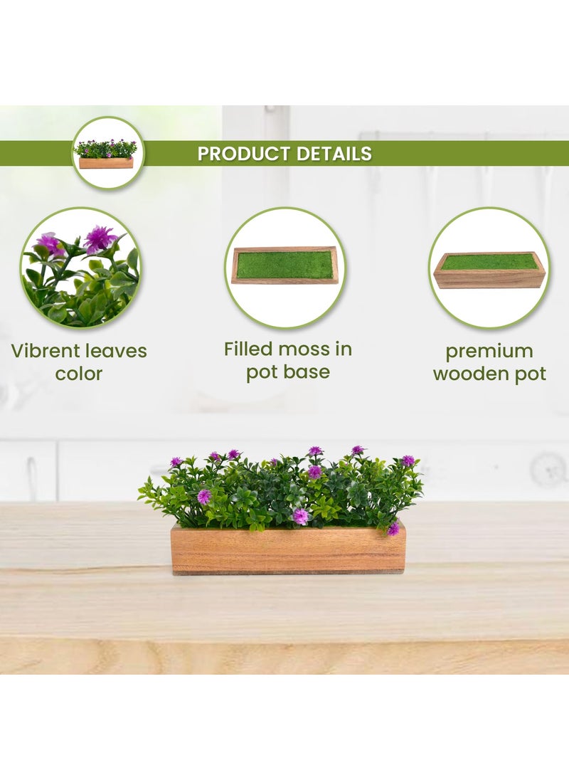fancymart fancymart Artificial Plant Leaves in a Stylish Wooden Planter Perfect for Home Dcor Item Height 11cm x Width 205 cm  - Image 3