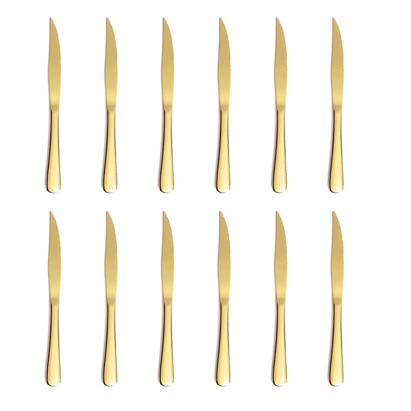 Xingjiake 12-Piece Gold Steak Knives  Steak Knives Set Of 12  Stainless Steak Knives  Serrated Butter Knife  Dinner Knives Set  Dishwasher Safe - Image 1