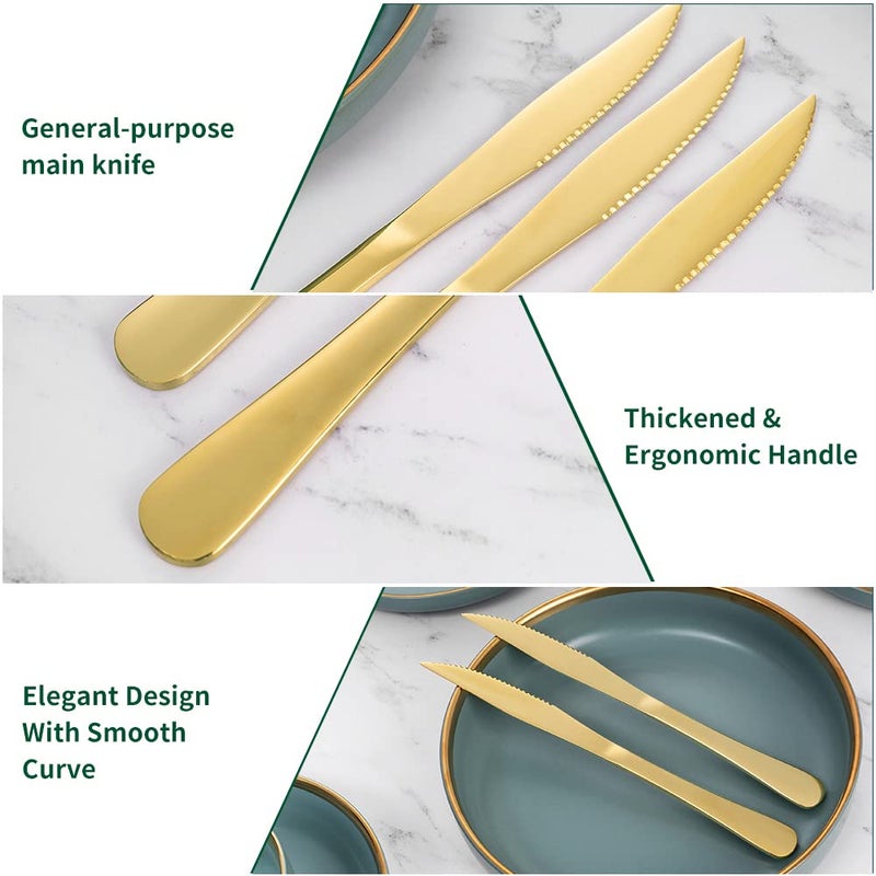 Xingjiake 12-Piece Gold Steak Knives  Steak Knives Set Of 12  Stainless Steak Knives  Serrated Butter Knife  Dinner Knives Set  Dishwasher Safe - Image 5
