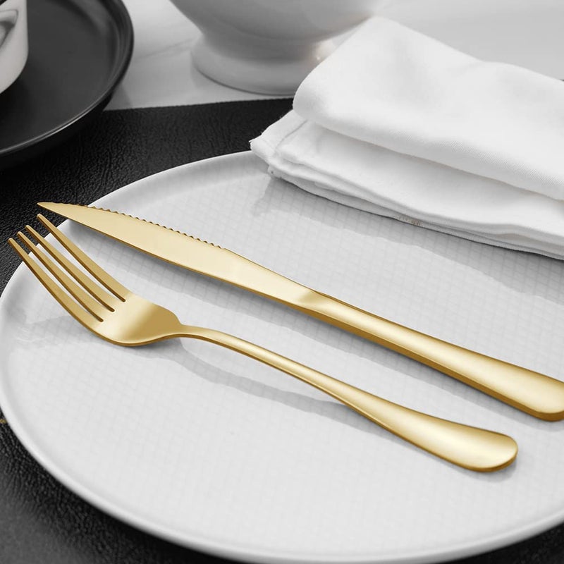 Xingjiake 12-Piece Gold Steak Knives  Steak Knives Set Of 12  Stainless Steak Knives  Serrated Butter Knife  Dinner Knives Set  Dishwasher Safe - Image 4