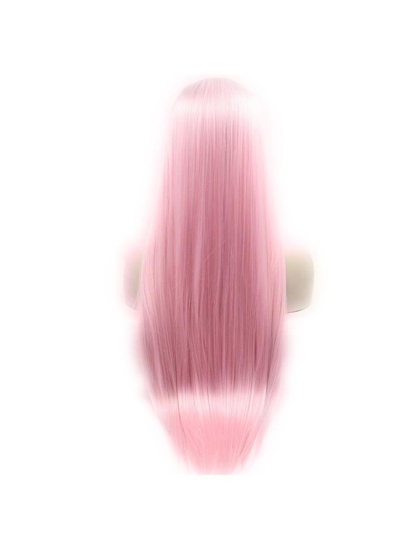 Xiweiya Xiweiya Wig Long Silky Straight Pink Hair For Women Wigs Syntehtic Baby Pink Lace Front Wig Heat Resistat Fiber Long Hair Wig Middl Part Cosplay Wig 