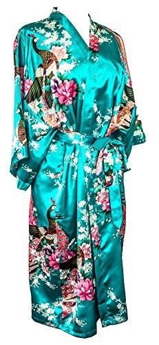 CCcollections Kimono robe long 16 colors PREMIUM Peacock bridesmaid bridal shower womens gift (Blue Turquoise) - Image 5