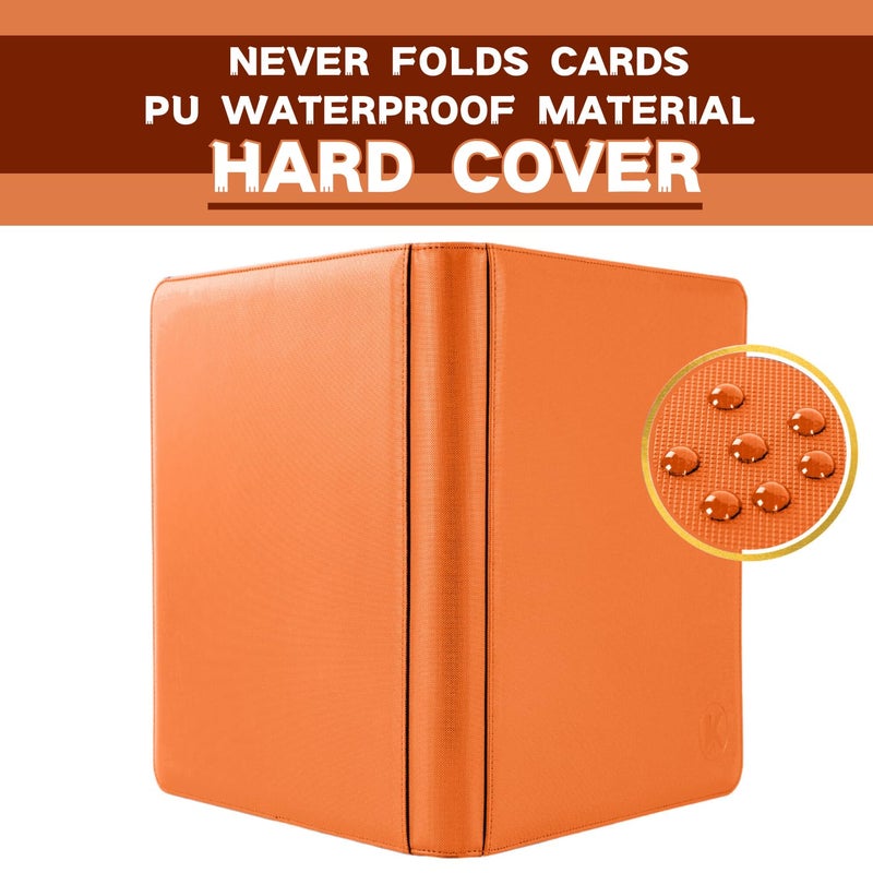 KUOOKING Toploader Binder, Holds 128+ Toploaders, 4 Pocket Top Loader Card Storage Case, Double-Sided Pockets for trading card in 3 x 4'' Toploadersï¼ˆOragneï¼‰ - Image 3