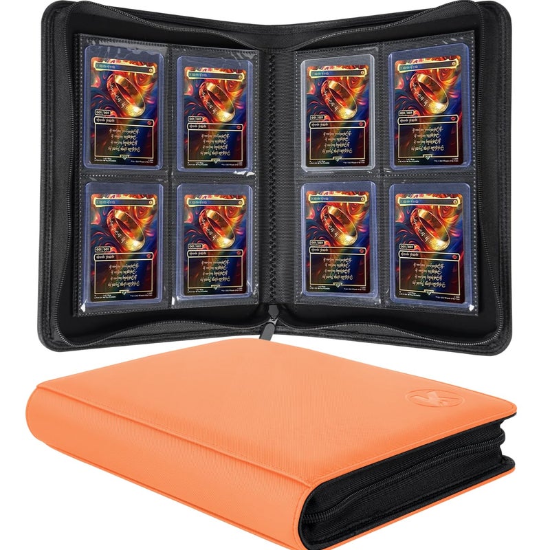 KUOOKING Toploader Binder, Holds 128+ Toploaders, 4 Pocket Top Loader Card Storage Case, Double-Sided Pockets for trading card in 3 x 4'' Toploadersï¼ˆOragneï¼‰ - Image 1