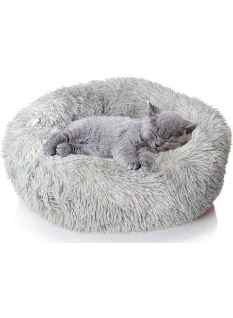 سرير كلاب مخملي تقويمي مع فراء ناعم وقاعدة بلاستيكية - عش مريح وقابل للغسل للحيوانات الأليفة