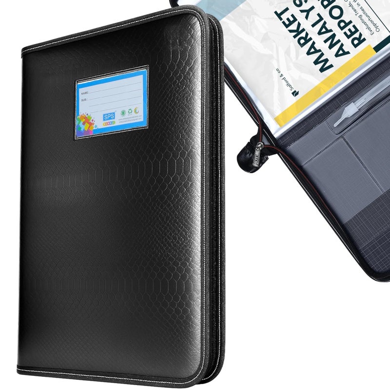 sps Premium PU Leather File Folder | 20 Sleeves for A4 & FC Size Documents | Black - Image 1