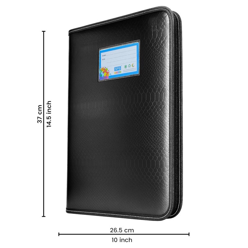 sps Premium PU Leather File Folder | 20 Sleeves for A4 & FC Size Documents | Black - Image 3