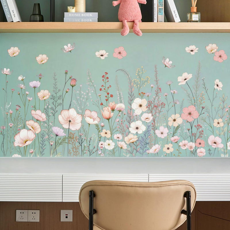 DRWSSR 2 Pack Floral Baseboard Wall Stickers - Removable Peel & Stick Decals (3 Styles: Reeds, Flowers, Dandelions) - DIY Home Decor for Kids Girls Walls, Nursery, Classroom Wall Corner (Flower) - Image 5