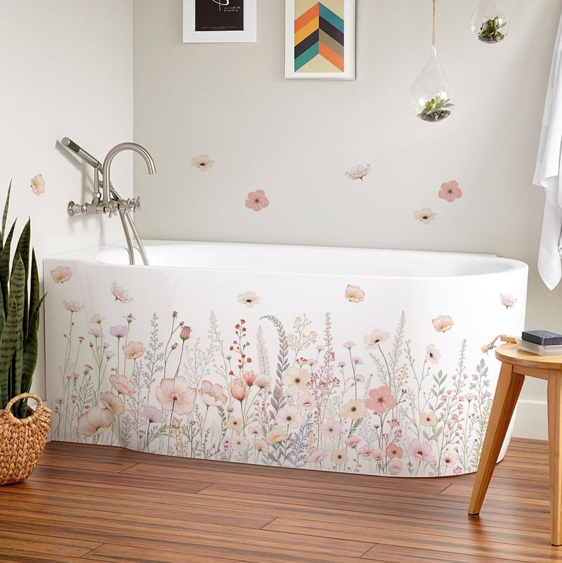 DRWSSR 2 Pack Floral Baseboard Wall Stickers - Removable Peel & Stick Decals (3 Styles: Reeds, Flowers, Dandelions) - DIY Home Decor for Kids Girls Walls, Nursery, Classroom Wall Corner (Flower) - Image 4