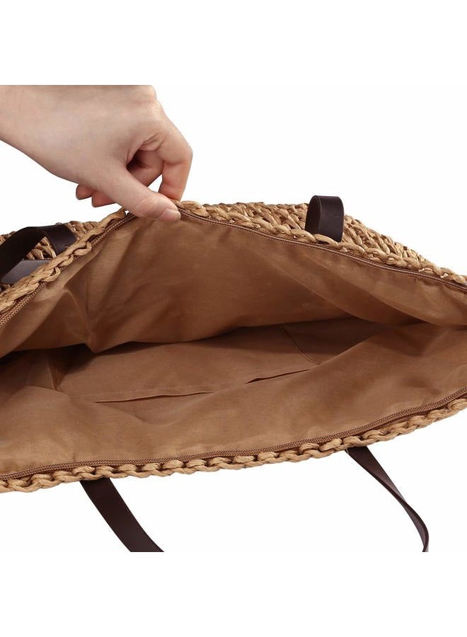Ayliss Women Straw Woven Tote Large Beach Handmade Weaving Shoulder Bag Handbag (Khaki) - Image 4