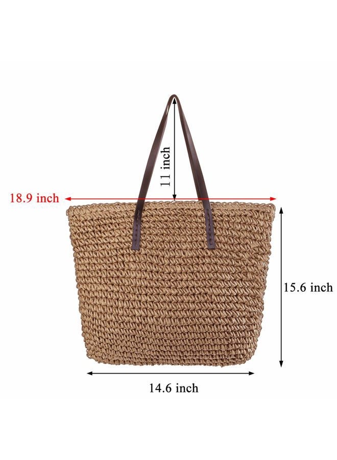 Ayliss Women Straw Woven Tote Large Beach Handmade Weaving Shoulder Bag Handbag (Khaki) - Image 3