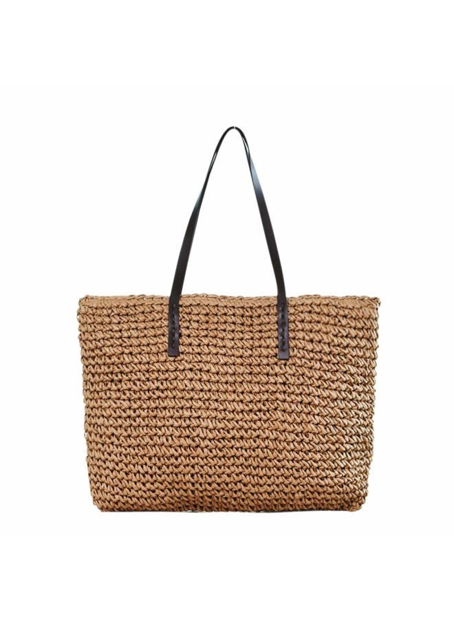 Ayliss Women Straw Woven Tote Large Beach Handmade Weaving Shoulder Bag Handbag (Khaki) - Image 1