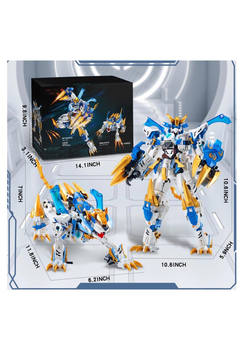 null - Mech Building Blocks Set, 2 In 1 White Tiger Transforming Robot Building Set, Converts to Tiger Model, Action Figure Toys, Robot Model Building Kit for Adults Kids Boys Ages 8+ - Image 1